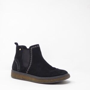 Earth Elements Women Avens Bootie Black Suede Chelsea Stitch Detail Size 10